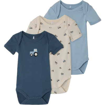 Name It 3-Pak Bodystockings I Blå Og Hvid Med Traktorer Til Baby Multifarvet 62 Name It 3-Pak Bodystockings I Blå Og Hvid Med Traktorer Til Baby Multifarvet 62