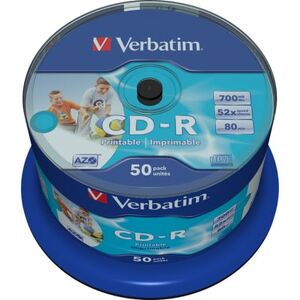 Verbatim Cd-R, 52x, 700 Mb/80 Min, 50-Pack, Spindel, Azo, Printable