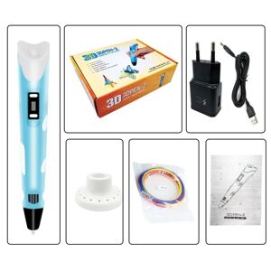 Blå Smart 3D-pen med LED-skærm, med USB-opladning, 30 farver Pla Filament Refills
