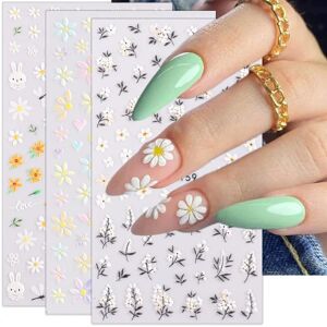 Daisy Tech 3 Pack 5D Daisy Nail Stickers Præget sommerblomst Nail Art Sti