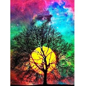 Diamondpainting_Sverige Diamantmaleri Firkantede perler 50x70 cm 5D DIY Tree Moon Multicolor