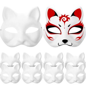 10 stk. Hvide masker Papirmasker Blank Cat Mask Til udsmykning af gør-det-selv-maleri Maskerade Cosplay PartyWh White