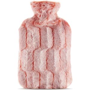 Mwin HUGO FROSCH 2 L klassisk varmvattenflaska med højhög mikrofiber sammetslen pälslook - fremstillet i Tyskland (rosa) pink