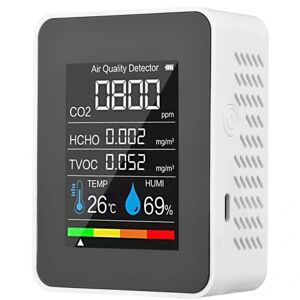Fem og én luftkvalitetsmonitor, digitalt termometer, kuldioxid, temperatur, luftfugtighed (hvid 5 i 1)