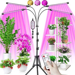 Plantelampe, vækstlampe med stativ, 80 lysdioder Plantegartnerilampe Blomstrende 4 hoveder fuld spektrum vækstlampe, med 10 dæmpbare niveauer 3 timer Mo