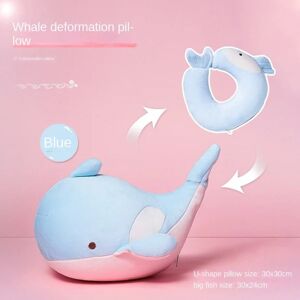 Blød behagelig rejsepude Gul kat U-formet pude 2-i-1 skumpartikler tegneserie dobbeltbrug Blue whale 28*28cm