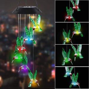 2 Pack Solar Hummingbird Wind Chimes, Lys Udendørs Vandtæt Balkon Dekor Pendel Lights