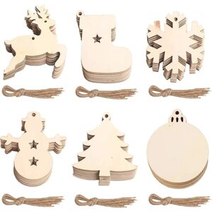 Træ Juletræ Ornamenter Snefnug Julemand Julebolde Trævedhæng til dekorationer Håndværksgaver med reb til gaver, jul, håndværk