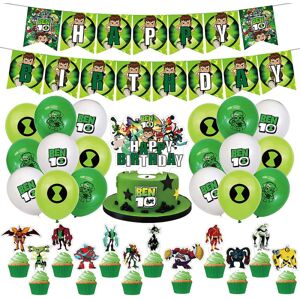 Ben 10 Tema Børn Tillykke med fødselsdagen Festartikler Banner Balloner Kit Kage Cupcake Toppers Dekor Sæt