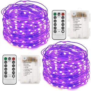 2 sæt batteridrevne eventyrlygter, 33 fod 100 LED-lys, fjernbetjeningstimer, 8 tilstande, 10 meter Purple