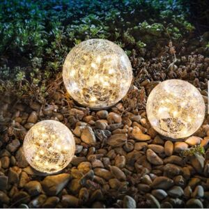 Solar Garden Lights, vandtæt varm hvid LED-krakket glaskugle til udendørs gårdhave plæne dekorationer,