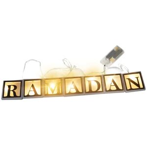 BEMS Ramadan LED String Lys Dekoration Træ Hule Bogstaver Pendel til Ramadan Eid Mubarak Home Decor