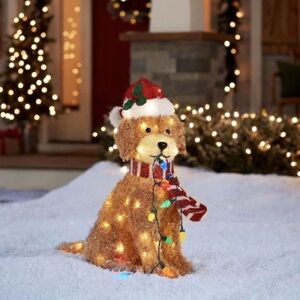 HKWWW Holiday Living Christmas Led Light Up Fluffy Doodle Dogs Decor Gift[HK]
