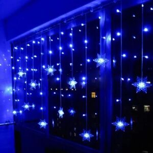 YINFEILI 3,5 M Snowflake ljusridå, 96 LED-slingor 8 ljuslägen, fönsterdekoration, jul, bröllop, födelsedag, hem, uteplats - blå