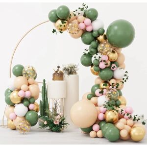 WEIWZI 150 stk Sage Green Pink Balloon Garland Arch Kit, Olivengrøn Blush Peach Guldballoner med kunstig efeu til festdekorationer