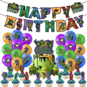 Teenage Mutant Ninja Turtles Tema Fest Dekorationssæt Banner Pulling Flag Ballon Kit Kage Cupcake Toppers Supplies