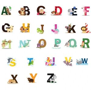ABC-klistermærker, alfabetklistermærker - dyrealfabet-vægklistermærker - vægbrevklistermærker KLB