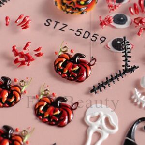 5 Nail Art Stickers Halloween Skull Spider Bones Pumpkin Emb