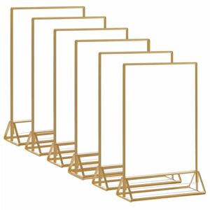 LOST STAR Akryl Guldrammer Skilteholdere 4x6, Dobbeltsidet Bord Menu Display Stand, Bryllups Bord Tal Holder (6 Pack)