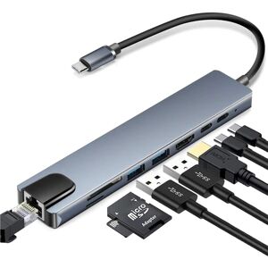 8 i 1 Type-C Hub til USB 3.0 USB-C HDMI LAN RJ45 SD TF Adapter til Macbook Laptop