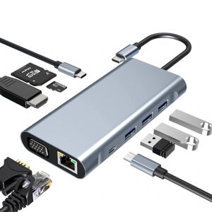 USB C HUB, USB C Adapter 10-i-1, dockingstation med 4K-HDMI, USB 3.0, SD/TF-kortlæser, kompatibel med MacBook Pro/Air og andre Type C-enheder