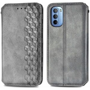 Generic Læder Etui med A Stilfuldt Rhombus Tryk til Motorola Moto G41 - Silver grey