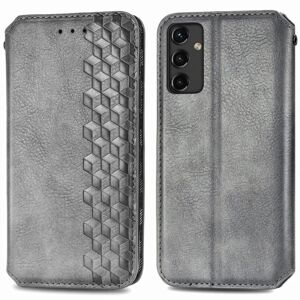 Generic Læder Etui med A Stilfuldt Rhombus Tryk til Samsung Galaxy A14 - Silver grey