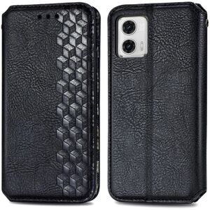 Generic Læder Etui med A Stilfuldt Rhombus Tryk til Motorola Moto G73 - Black