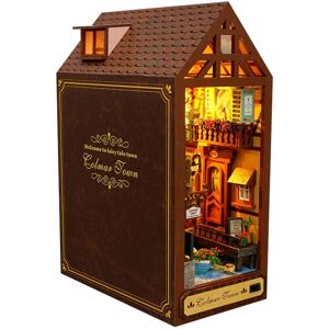 Book Nook Miniature Dollhouse Kit, gør-det-selv 3d træpuslespil Bogstøtte til bogreol Indsæt indretning med led lys, sæt Håndværk til teenagere Voksen