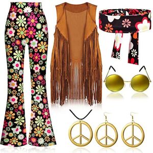 70'er Hippie Party Retro Kostume Kvast Vest+bukser+tørklæde Kostume sort M