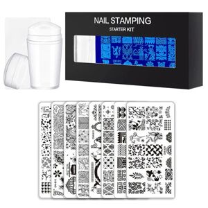 10 stk/sæt Nail Art stemplingsark med klar silikone stemplingsskraber Blomster geometrisk mønsterudskrivning til Nail Art stemplingsark Nail Art Tool Kit