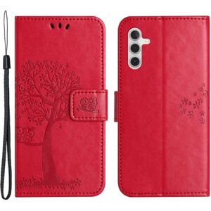 SKALO Samsung A14 4G/5G Owl Tree Flip Cover - Rød Red