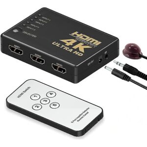 HDMI Switch 4k, intelligent 5-ports HDMI Switcher, splitter, Understøtter 4k