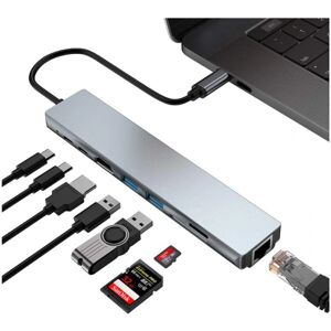 Hub USB C Adapter, 8 i 1 Mac tilbehør USBC Adapter 4K HDMI, Ethernet, 2 USB 3.0, Lecture de Carte SD/TF