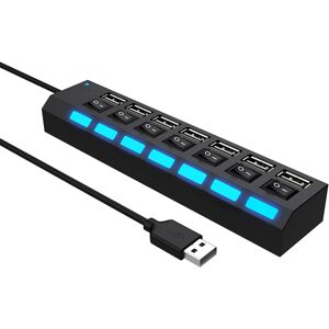 7-Port USB 2.0 Hub med individuelle switche og LED'er, USB Hub