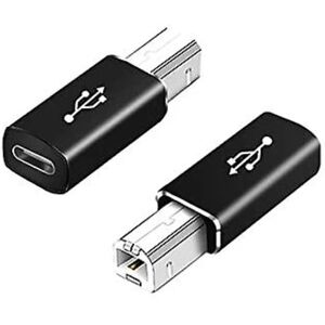 USB C til USB B-adapter (2 pakker), kompatibel med printere, MIDI, elektriske klaverer, synthesizere og flere Type-C-enheder/laptops osv. （SORT）