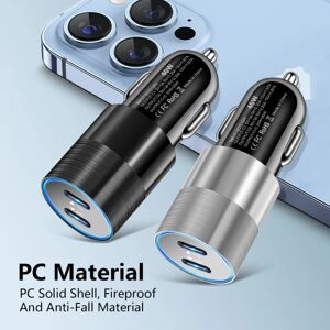 40W USB C Hurtig Biloplader 2 Porte Adapter Dual Type C SØLV silver