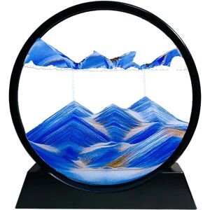 Moving Sand Art Picture - Sand Painting Liquid Motion, 3D Deep Sea Sandscape, Rund Glasramme Display Flydende Sand Afslappende Ocean Decor (Blå, 7