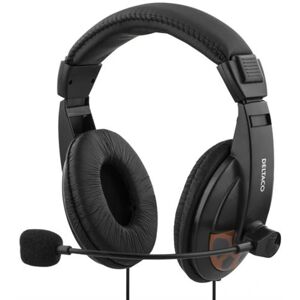 Deltaco headset, lukket, volumenkontrol på kablet, 2x3,5mm, 2m Black