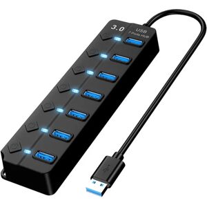 USB 3.0 Hub, 7 Port USB Extension Hub til bærbar computer, Multiple USB Port Extender Splitter til bærbar computer, Computer Alle USB perifere enheder (7-Port USB 3.0 Hub)