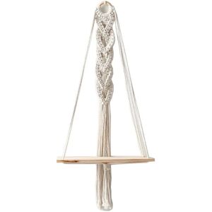 Macrame væghængende træhylde, boho vægdekoration tapet planteholder