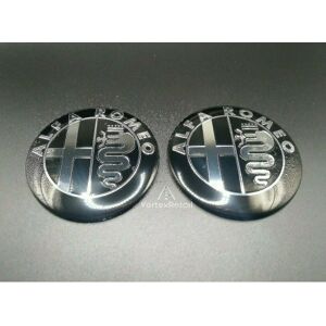 2x 74 mm Alfa Romeo Emblem Badges Sort Sølv Gt 147 159 Mito Giulietta Motorhjelm