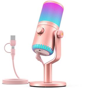 Electro Max RGB Gaming Mikrofon USB Mikrofon Kondensator Mic Pink Mic med Mic Gain og RGB Light til Podcasting