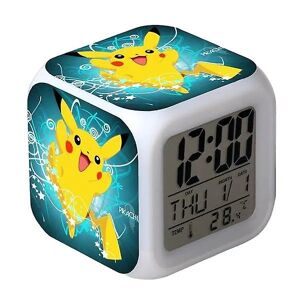 Vækkeure, Pikachu Night Light Børnevækkeure med 3-sidet Pikachu-mønster og 7 slags LED-glødende Wake Up Sengeursgaver til soveværelset