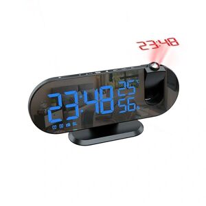 YANGFEIYU Projektor ur med radio - Digitalt ur - USB clock radio med dobbelte alarmer og LED spejl display - 180 drejelig blue