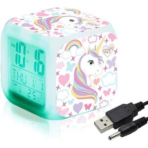 Unicorn digitale vækkeure til piger, led Night Glowing Cube