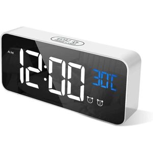 Led digitalt vækkeur, digitalt vækkeur spejl skrivebordsur usb genopladeligt rejsevækkeur med 2 alarmer/snooze/temperatur