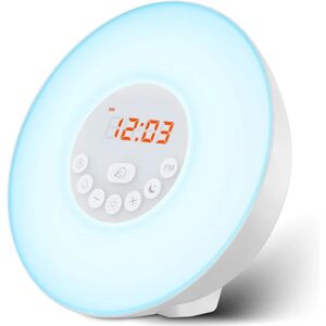 Sunrise Vækkeur Wake Up Light Opgraderet version Lysalarm med solopgang/solnedgangssimulering Dobbelte alarmer og snooze-funktion, 6 farver atmosfærelampe