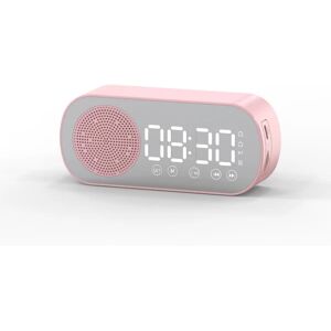 BATTERY CDQ Multifunktionel Smart FM-radio Bluetooth højtalare Väckarklocka Spegelklocka (rosa)