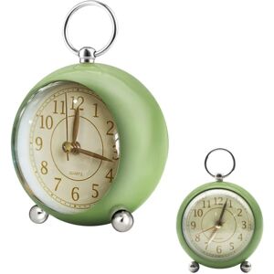 (Grøn) Retro analogt vækkeur - Dobbelt ur - Ingen tikkende klokke